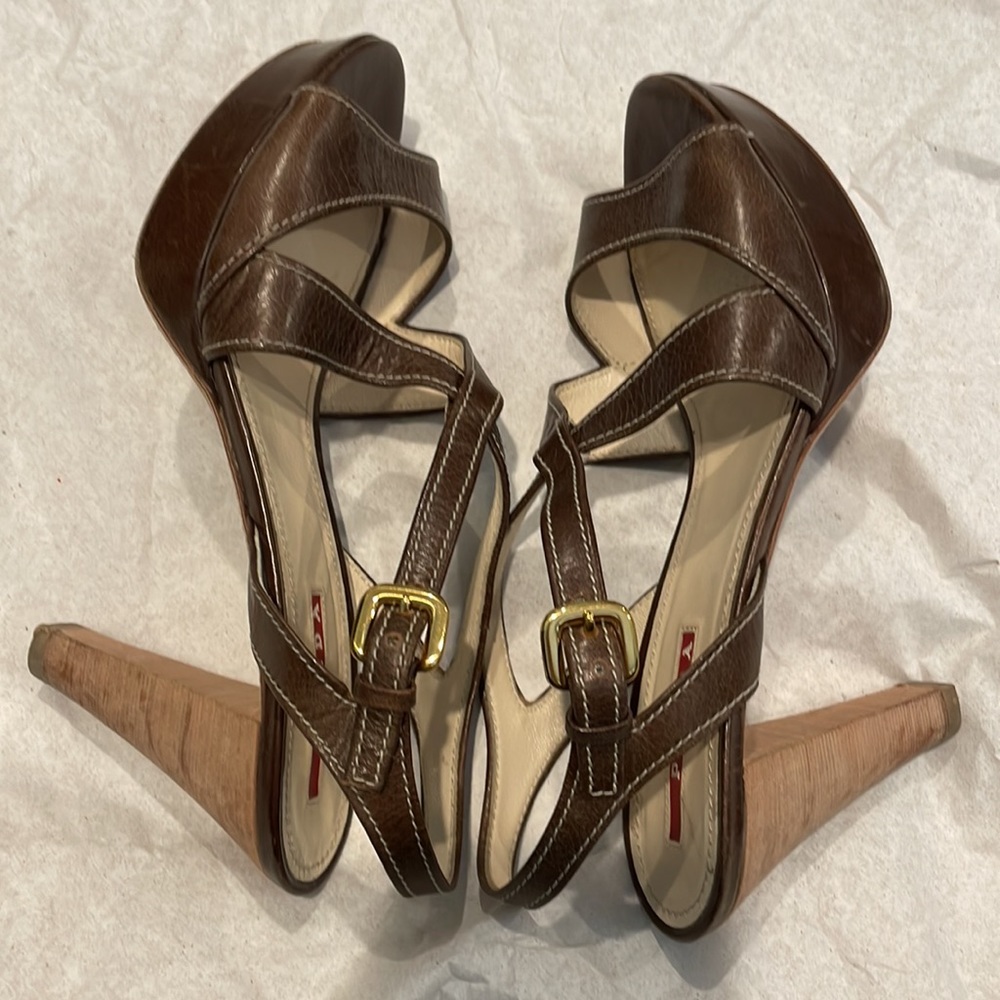 Prada Brown Leather Criss-cross Sandals - Picture 13 of 15